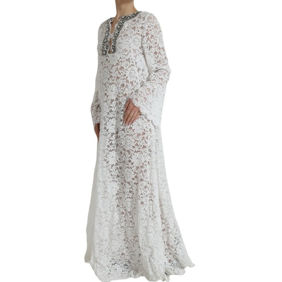 Dolce & Gabbana White Lace Crystal Embellished Shift Maxi Dress Gown NWT - Picture 3 of 6